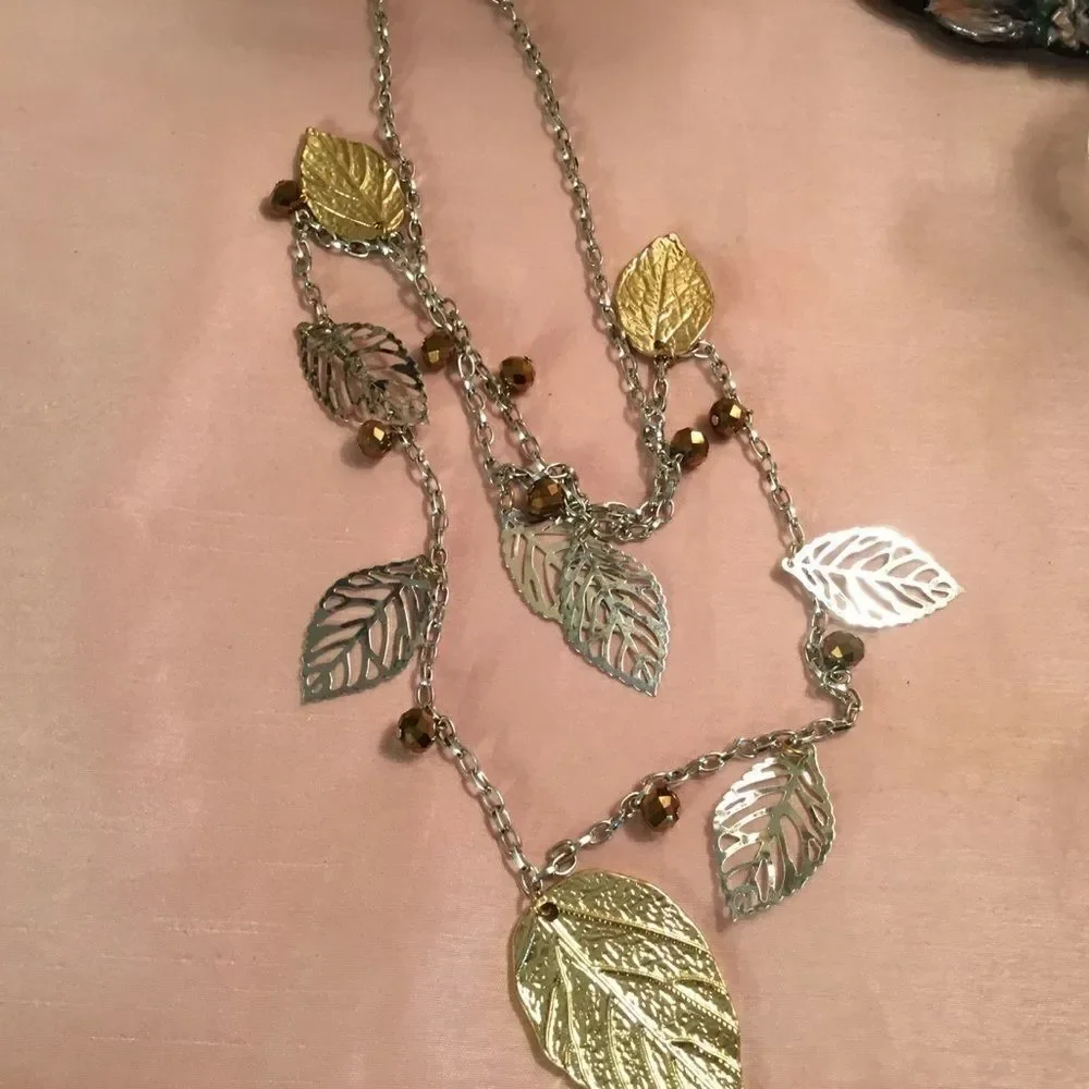 Silvertone & Goldtone Leaf Neckklace